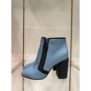 NWOB Chanel Blue Quilted Lambskin CC Heel Ankle Boots Sz. 41